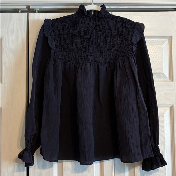 French Connection Navy Smocked Blouse - Picture 5 of 10